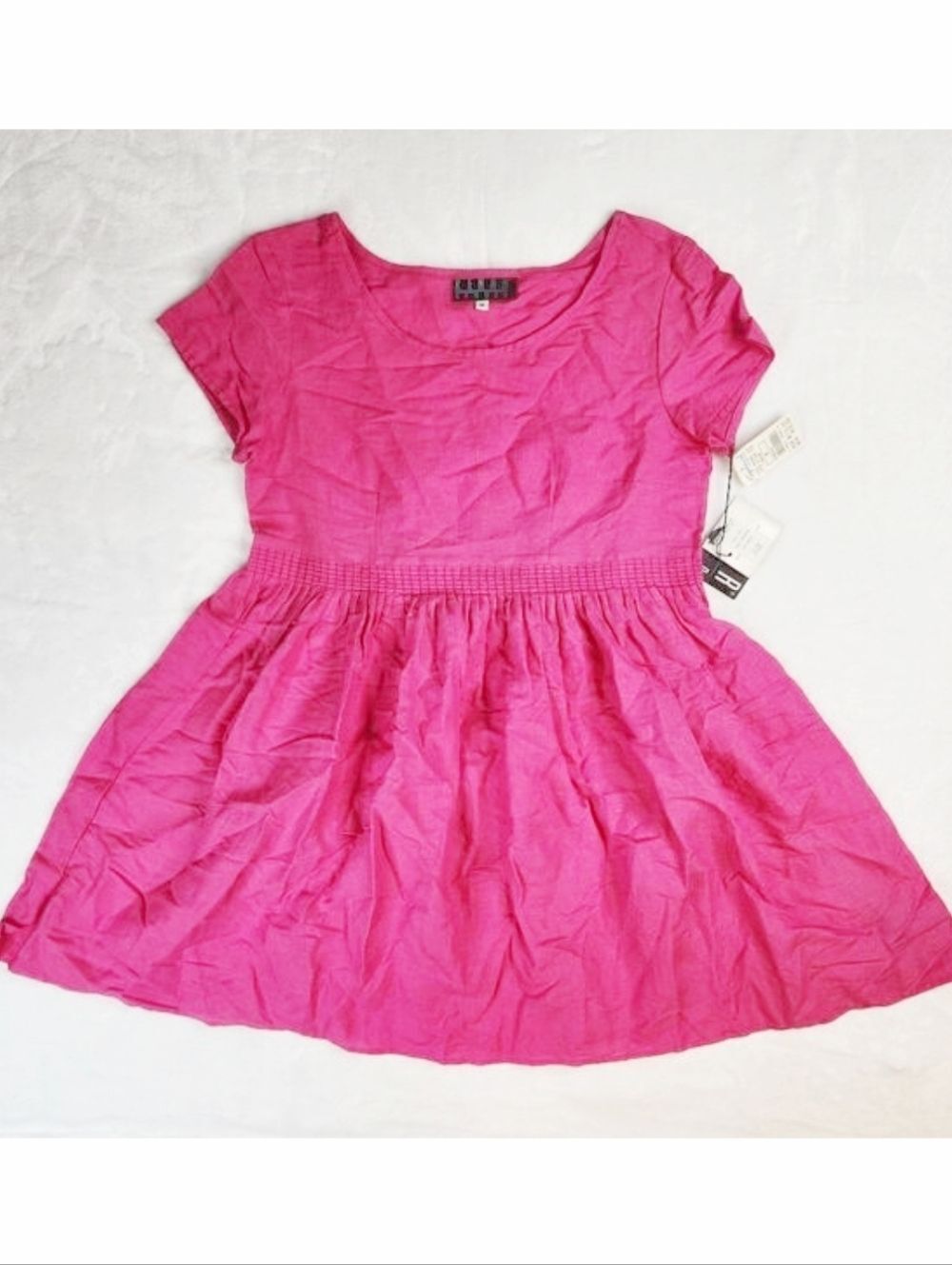Kenar Studio Pink Linen Babydoll Dress NWT Fit & Flare Barbiecore M Vintage